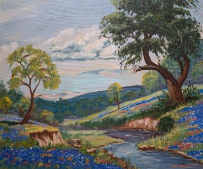 Mae Barbee, Oil on Board "Bluebonnets"