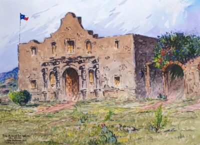 Lorenzo Castaneda, Watercolor "San Antonio De Valero- The Alamo"