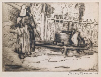 SOLD - Mary Bonner 100 year old Etching "La Lavandiere"